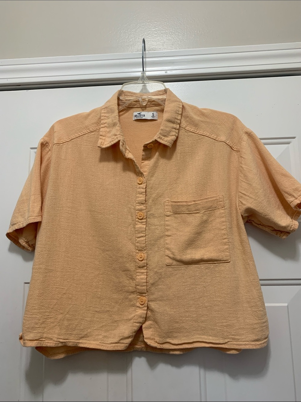 4/$10 Hollister Cotton Blend Peach Orange Button-Up Crop Top Size Small